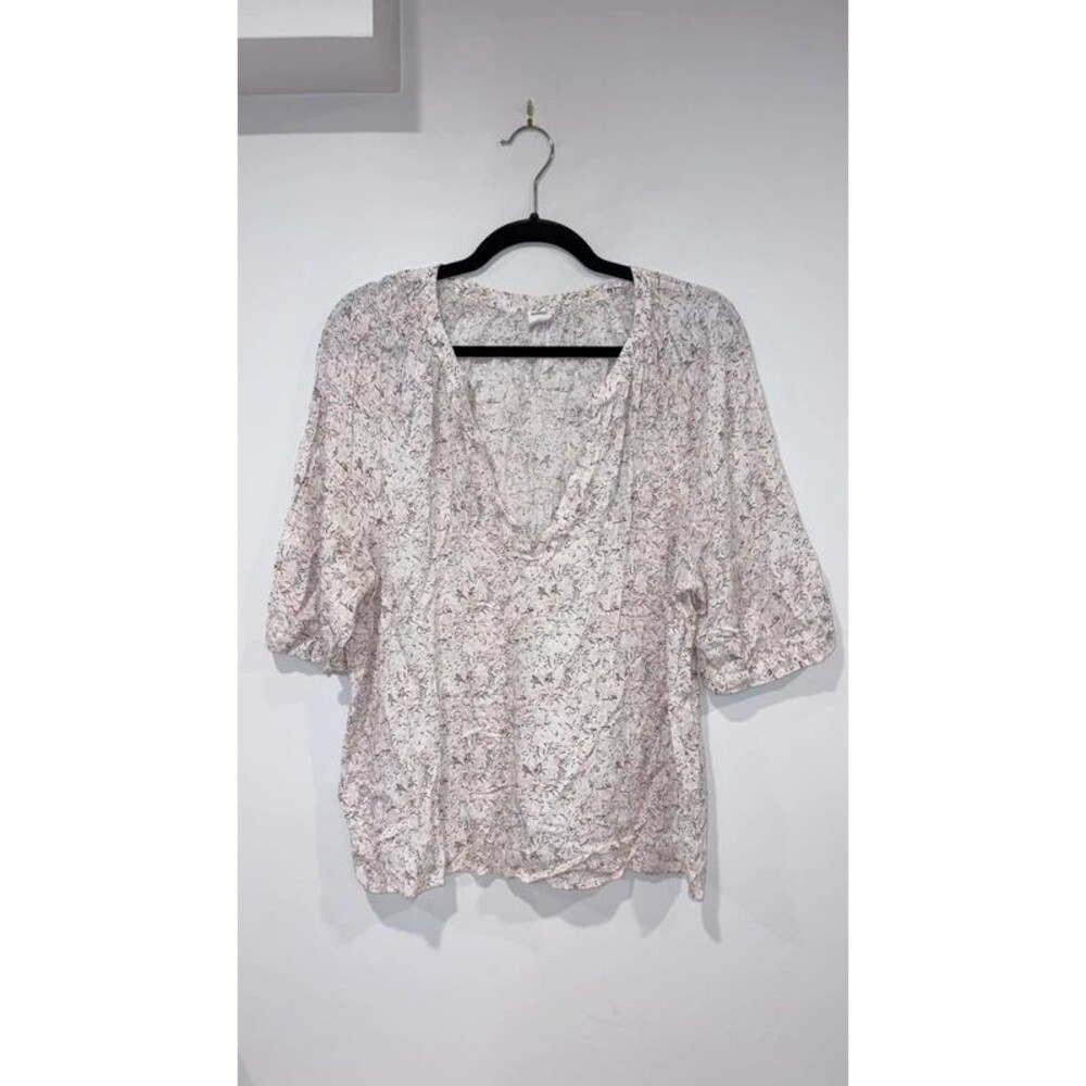 Melrose and Market Pink Floral V-Neck 3/4 Sleeve Blouse Size Large